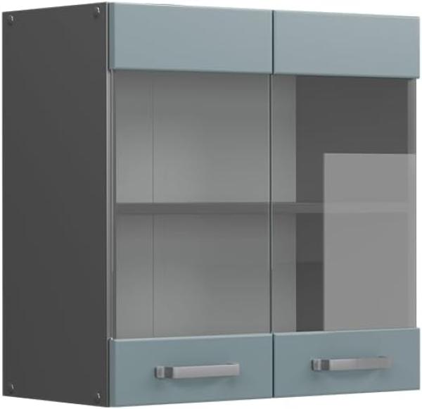 Vicco Glashängeschrank R-Line, Blau-Grau/Anthrazit, 60 cm