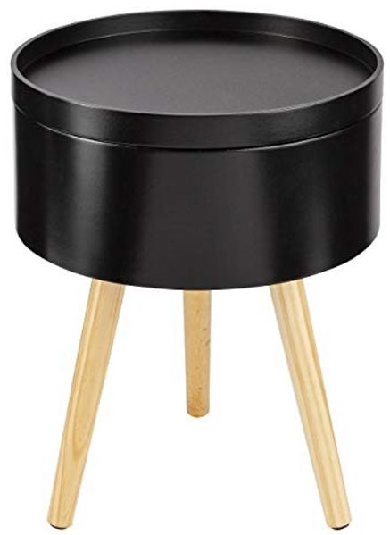 ONVAYA® Beistelltisch aus Holz | Schwarz | Holz | Ø 35 cm | Couchtisch rund | Nachttisch Kiefer | Stauraum & Abnehmbarer Deckel | Modernes skandinavisches Design
