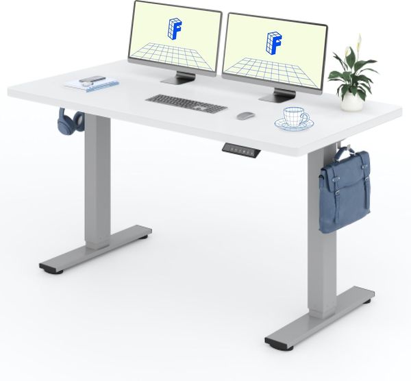 Flexispot EG1 160x80 cm Höhenverstellbarer Schreibtisch Elektrisch 2-Fach-Teleskop mit Tischplatte Sitz- & Stehpult (Weiß, Grau Gestell)