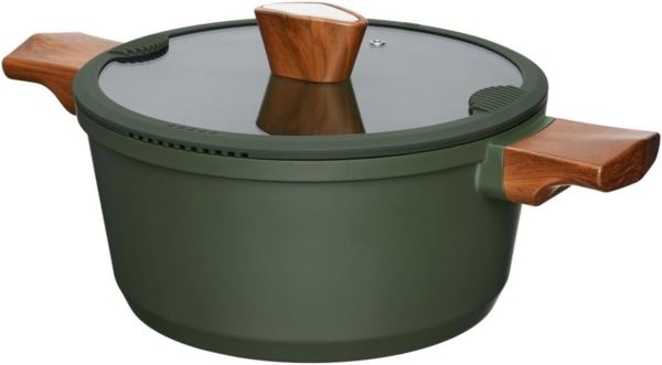 RESTO Kitchenware Kochtopf Sadr, Bratentopf antihaftbeschichtet, im Geschenkkarton, Aluminiumguss (2-tlg), inkl. Glasdeckel mit Silikonrand und integrierten Abgießlöchern