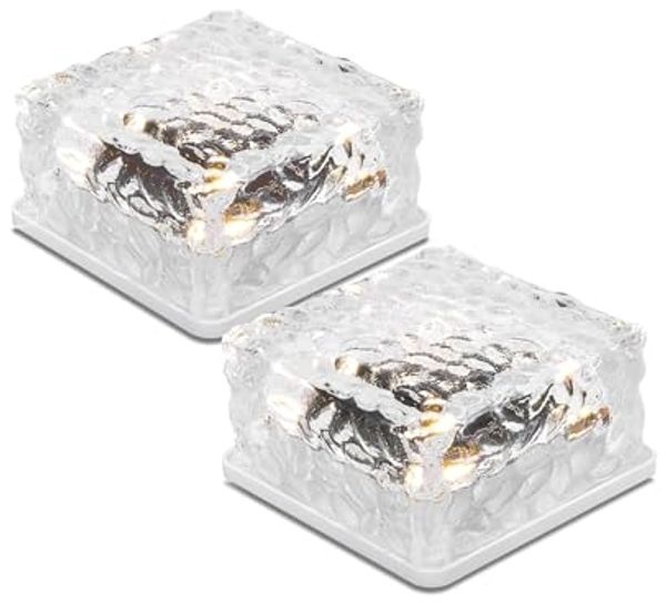 esotec LED Solarleuchte 2x Echtglas Leuchtsteine je 10x10x5cm 8-LEDs 3000K 6500K außen 102560, Dauerlicht, LED fest integriert, 3000K warmweiß, 6500K kaltweiß, Echtglas, 8 LEDs, Leuchtzeit bis 40Std, Akku wechselbar, SOLAR