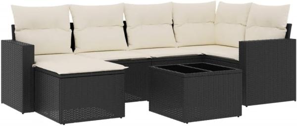 vidaXL 7-tlg. Garten-Sofagarnitur mit Kissen Schwarz Poly Rattan 3251603