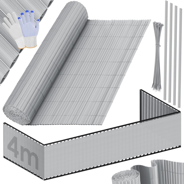 KESSER® PVC Sichtschutzmatte Sichtschutzzaun Balkonverkleidung Windschutz Wetterfest verstärkten Lamellen, für Garten, Balkon Terrasse Outdoor Balkonumrandung mit Kabelbindern und Abdeckung Hellgrau, 160 x 400 cm