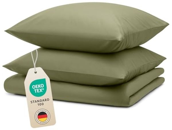 Blumtal Bettwäsche, Oeko-TEX, Mikrofaser, 08 - Grün, Decke 155x220 cm & 2x Kissen 40x80 cm