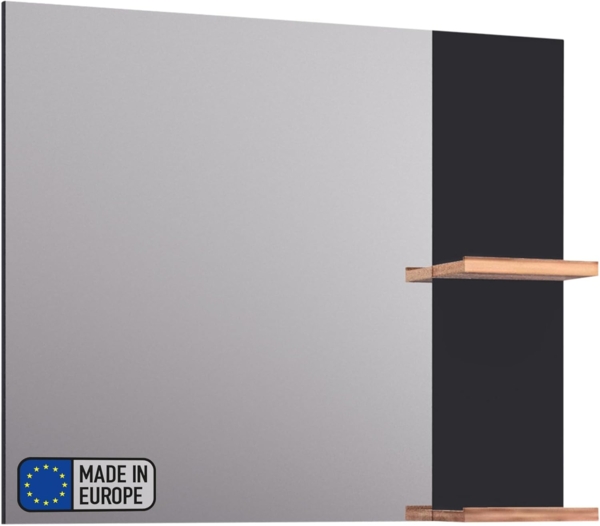 BADEDU HIERA Spiegel 79 cm breit, Anthrazit, zwei Ablagen