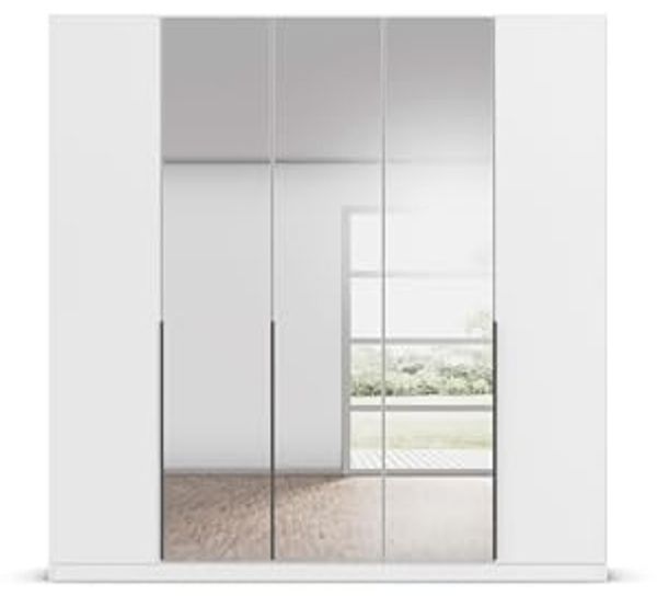 Rauch Möbel Alabama, Kleiderschrank, Garderobenschrank, 5-türig, Spiegel, Zubehör Basic, 3 Kleiderstangen, 3 Einlegeböden, Farbe Weiß, Griff Grau metallic, 226 x 210 x 54 cm Bild 6