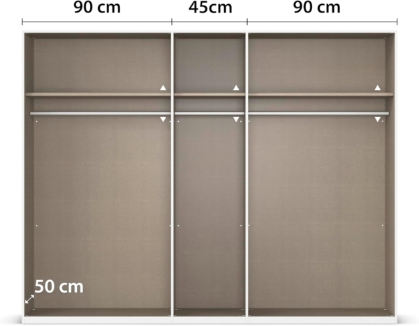 Rauch Möbel Alabama, Kleiderschrank, Garderobenschrank, 5-türig, Spiegel, Zubehör Basic, 3 Kleiderstangen, 3 Einlegeböden, Farbe Weiß, Griff Grau metallic, 226 x 210 x 54 cm Bild 8