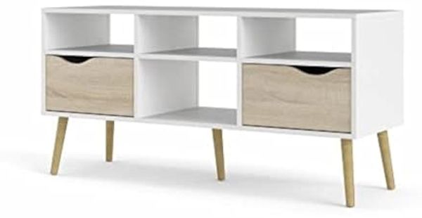 andas TV-Board Oslo, TV-Möbel, Fernsehtisch, TV-Unit, Media-Möbel, TV-Kommode mit 2 Schubladen,4 Fächern, Breite 117 cm, Höhe 57 cm