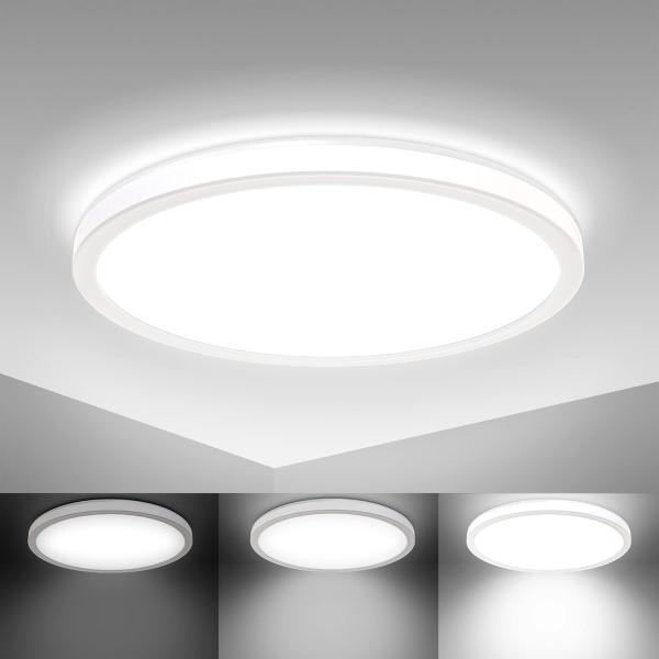 B.K.Licht Deckenleuchte ultra flaches LED Panel 29cm rund dimmbar mit Backlight BKL1310, Dimmfunktion, LED fest integriert, 4000K - Neutralweiß, Deckenlampe Wohnzimmer 230V 18W 2400lm Memory Weiß