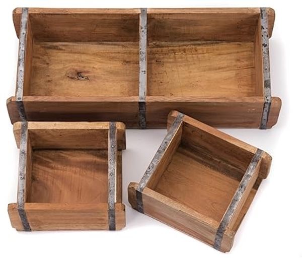 Kisten-Set Bricks III 3-teilig Mahagoni Massivholz, 2 verschiedene Größen, Ziegelform naturfarben