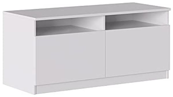 Iconico Home MIK TV-Schrank mit Hohlraumfächern und 2 Flügeltüren mit integrierten Griffen, Holzwerkstoff, weiß, 120x44,5xh53,5 cm