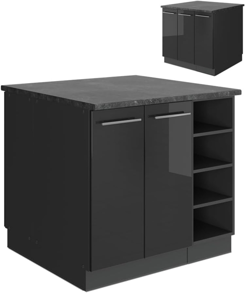 Kücheninsel Fame-Line Anthrazit Hochglanz 90 cm ohne Arbeitsplatte Vicco