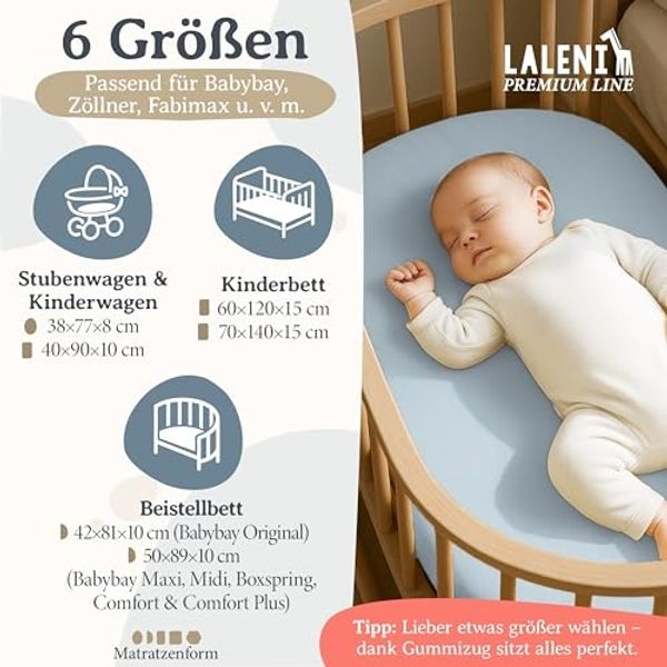 Laleni 2er-Set Premium Spannbettlaken Stubenwagen oval 38x77 cm - Oeko-Tex Zertifiziert, 100% Baumwolle, atmungsaktives Spannbetttuch Jersey Baby, 150 g/m², Hellblau Bild 2