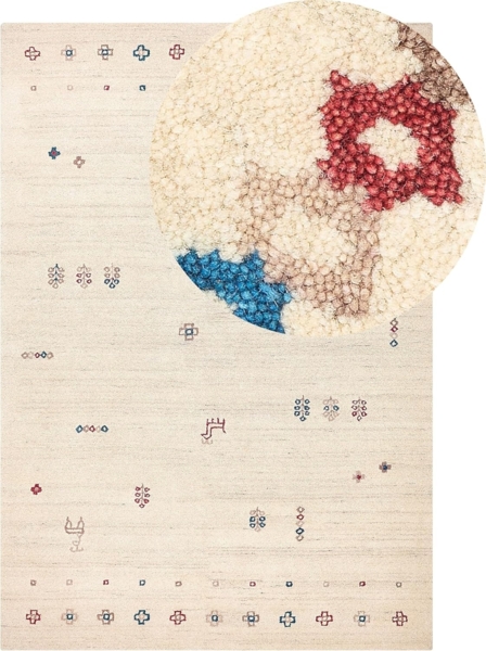 Gabbeh Teppich Wolle beige 140 x 200 cm Blumenmuster Hochflor SULUCA
