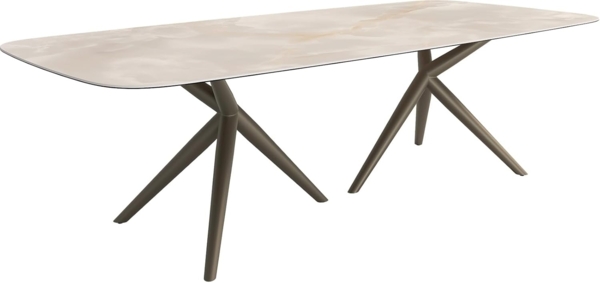 Esstisch Edge Boot 270x120 Keramik Iris FMG Onice Grigio Estelar rund Metall Effektfinish Titan