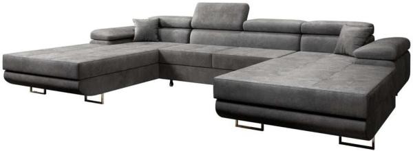 Designer Sofa Calvera U mit Schlaf- und Klappfunktion Grau