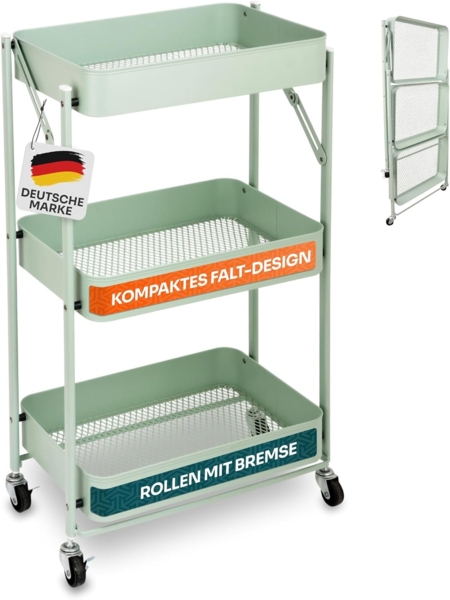 Gardissimo Beistellwagen klappbar mit 4 Rollen aus Metall, (komplett-Set), Rollwagen Küchenwagen Nischenregal Servierwagen
