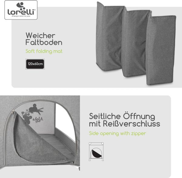Lorelli Baby Reisebett Laufstall Noemi eine Ebene, seitliche Öffnung, Matratze dunkelgrau Bild 3