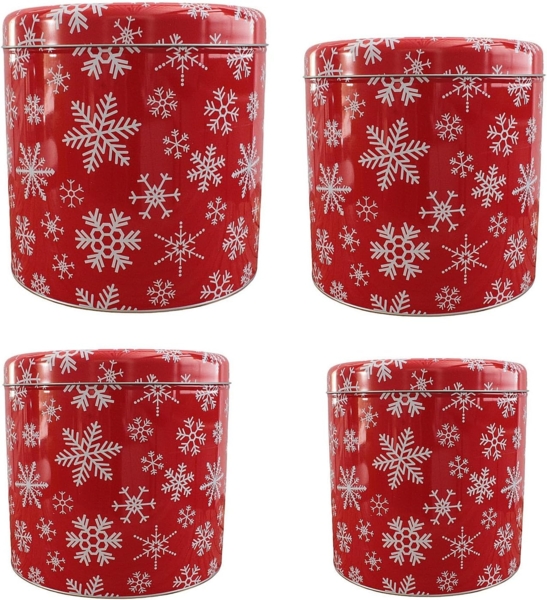 Macosa Home Keksdose Gebäckdosen 4er Set Metall Rot od. Grau Plätzchendose, (rund Schneeflocke Rentiere Gebäckaufbewahrung modern, Vorratsdose Weihnachten Blechdose), stapelbare Keks-Dose Aufbewahrungsdose Plätzchen