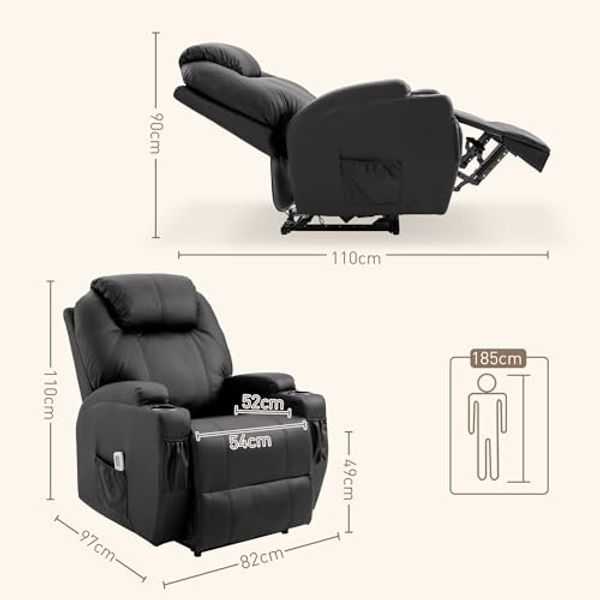HOMCOM Massagesessel Massagefunktion, Liegefunktion, aus Kunstleder (Fernsehsessel, 1-St, Relaxsessel), für Wohnbereich, Schwarz Bild 3