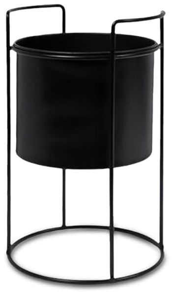 Spetebo Blumentopf Metall Blumentopf schwarz mit Gestell - 26 x 16 cm (Packung, 1 St, 1 tlg), Pflanzen Ständer rund mit Übertopf