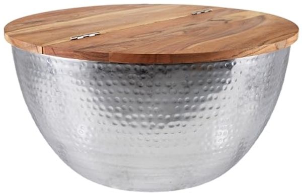 riess-ambiente Couchtisch ORIENT STORAGE Ø60cm natur / silber (Einzelartikel, 1-St), Wohnzimmer · rund · Massivholz · Metall · mit Stauraum · Hammerschlag