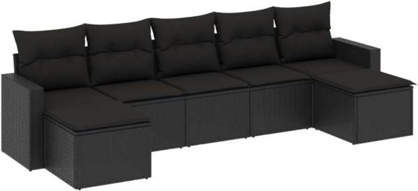 vidaXL 7-tlg. Garten-Sofagarnitur mit Kissen Schwarz Poly Rattan 3251672