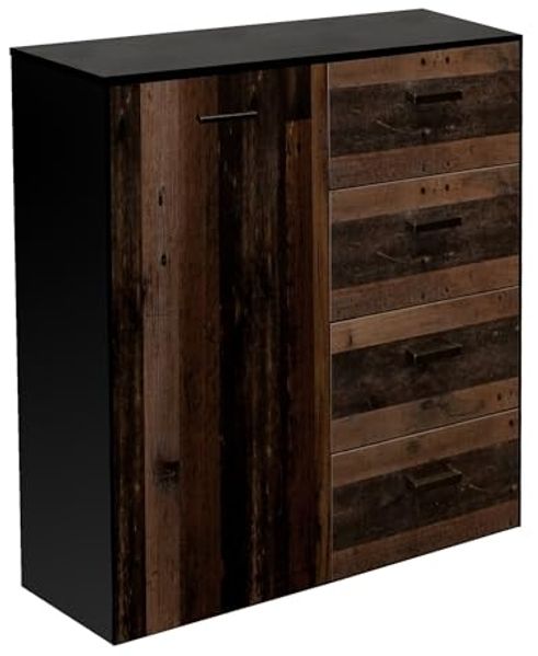 Kommode >Texas< in schwarzstahl / texas oak, Holzwerkstoff - 118x97x41cm (BxHxT)