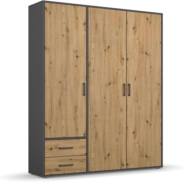 rauch Drehtürenschrank Kleiderschrank Schrank Garderobe Wäscheschrank VOYAGER (in 3 verschiedenen Ausstattungen BASIC/CLASSIC/PREMIUM) moderne Griffe in Graumetallic mit Außenschubkästen MADE IN GERMANY