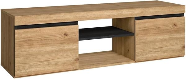 Skraut Home – Modularer TV-Schrank für Wohnzimmer – 41 x 140 x 40 cm – geeignet für 32/40/50/55/60 Zoll Fernseher – nordischer Stil – Leis-Modell – großer Kleiderschrank – Eiche/schwarzes Finish