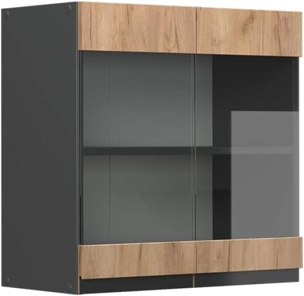 Vicco Glashängeschrank R-Line, Goldkraft Eiche/Anthrazit, 60 cm J-Shape