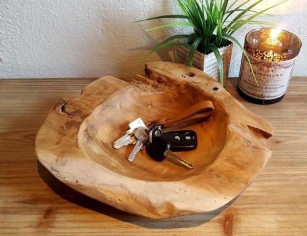 LB H&F Lilienburg Dekoschale LB H&F Teakschale Dekoschale Holzschale Teak Schale (Holz Schlüsselschale Schlüsselablage Obstschale Schüssel Schmuckschale ca. Ø 18-24 cm massiv), Jede Schale ist ein Unikat und unterscheidet sich in Farbe / Größe !