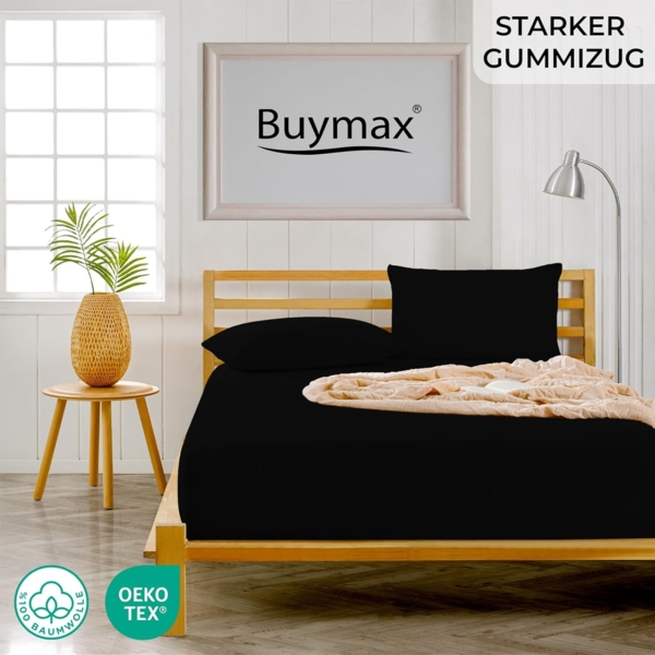 Buymax® Spannbettlaken 80x200 cm Doppelpack 100% Baumwolle Spannbetttuch Bettlaken Jersey, Matratzenhöhe bis 25 cm, Farbe Schwarz Bild 2