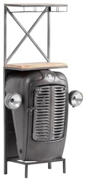 Barregal Traktor massivum Bikes und Bars grau 90x154x38 cm Metall Holz mit Glashalter Minibar Flaschenregal Industrial Design Hausbar