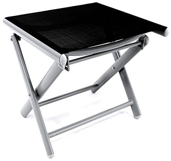 INDA-Exclusiv Armlehnstuhl Garten Klapphocker Fußhocker Silbergrau/Schwarz Aluminium - Textilen