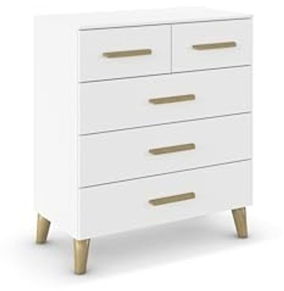 rauch Aditio Box, Kommode, 5 Schubladen, Massivholz-Fuß, mit Softclose-Funktion, Farbe Weiß, BxHxT 80x92x44cm