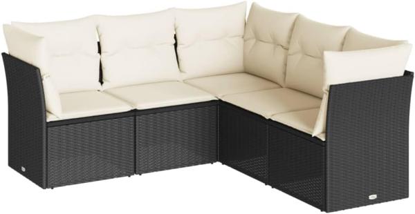 vidaXL 5-tlg. Garten-Sofagarnitur mit Kissen Schwarz Poly Rattan 3217616