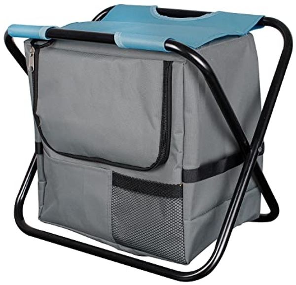 klappbarer Anglerstuhl Campingstuhl Campinghocker mit Kühltasche Blau