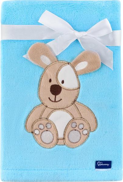 Be Mammy Kuschlige Babydecke Kuschel Decke Tagesdecke mit 3D Applikation 76 x 102 cm BE20-168 (Blau - Hund)