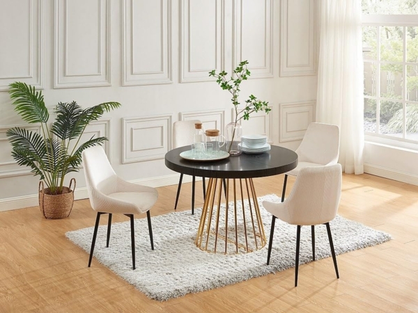 Vente-unique - Esstisch ausziehbar - 2 bis 12 Personen - MDF & Stahl - Schwarz & Goldfarben - FIRELA Bild 6