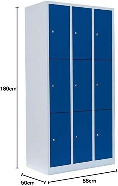 Schließfachschrank Wertfachschrank Fächerschrank Spind Umkleideschrank 9 Fächer-Spint Maße:180 x 88,5 x 50 cm Lichtgrau/Blau 520331