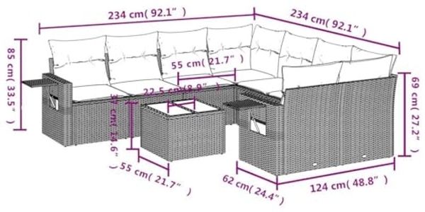 vidaXL 9-tlg. Garten-Sofagarnitur mit Kissen Hellgrau Poly Rattan 3252299 Bild 3