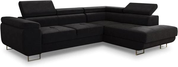 Ecksofa Caris mit Schlaffunktion und einstellbare Kopfstützen, Wohnlandschaft, Couchgarnitur, Bettkasten, Sofagarnitur, Couch, Sofa (Schwarz (Kronos 07), Ecksofa Rechts)