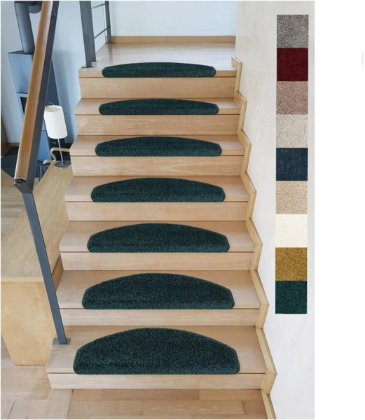 Metzker® Stufenmatte Shaggy Stufenmatten Emphoria Halbrund, halbrund, Höhe: 15 mm, 15 Stück im Set - Moosgrün