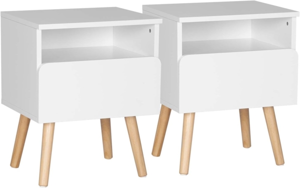 WOLTU® Nachttisch 2er Set Nachtkommode Nachtschrank Beistelltisch Sofatisch, mit Schublade und Offenem Fach, mit Beinen, Holz, Weiß, 40 x 33,5 x 50 cm(BxTxH), TSR58ws-2