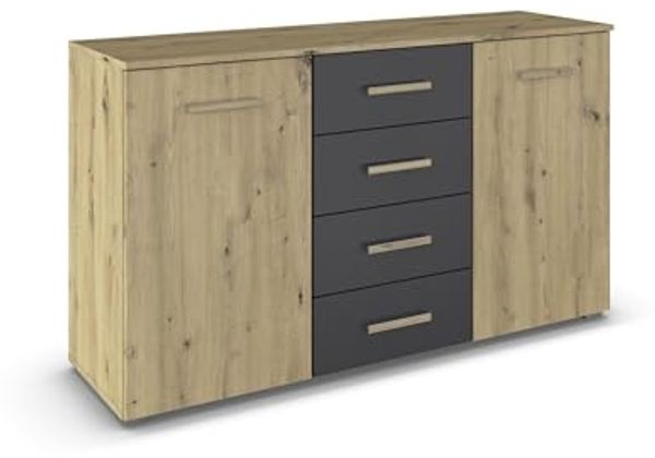 Sideboard >Mosbach< in Eiche Artisan / grau metallic - 120x81x62 (BxHxT)