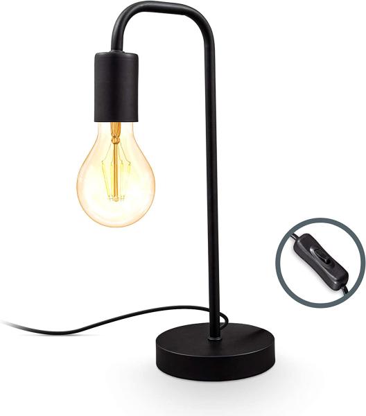 B.K.Licht Tischleuchte Tischlampe Retro Schwarz Metall E27 Kabelschalter - BKL1381, ohne Leuchtmittel, Gebogen Leselampe Nachttischlampe Schreibtischlampe