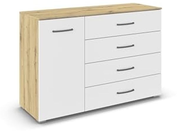 rauch Aditio Box, Kommode, 1-türig, 4 Schubladen, mit Softclose-Funktion, Farbe Weiß/Eiche Artisan, BxHxT 120x81x42cm