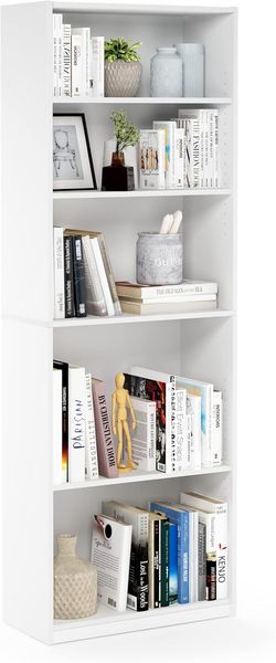Furinno JAYA Einfaches Bücherregal, holz, Weiß, 24. 13x24. 13x180. 85 cm