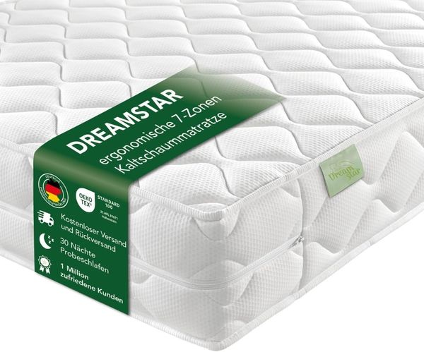 DREAMSTAR Ergo Flex Duo I ergonomische 7-Zonen Kaltschaummatratze I 16 cm hoch I Öko-Tex Zertifiziert I Härtegrad 3 und 4 (H3 & H4) I Made in EU I 120x200 cm